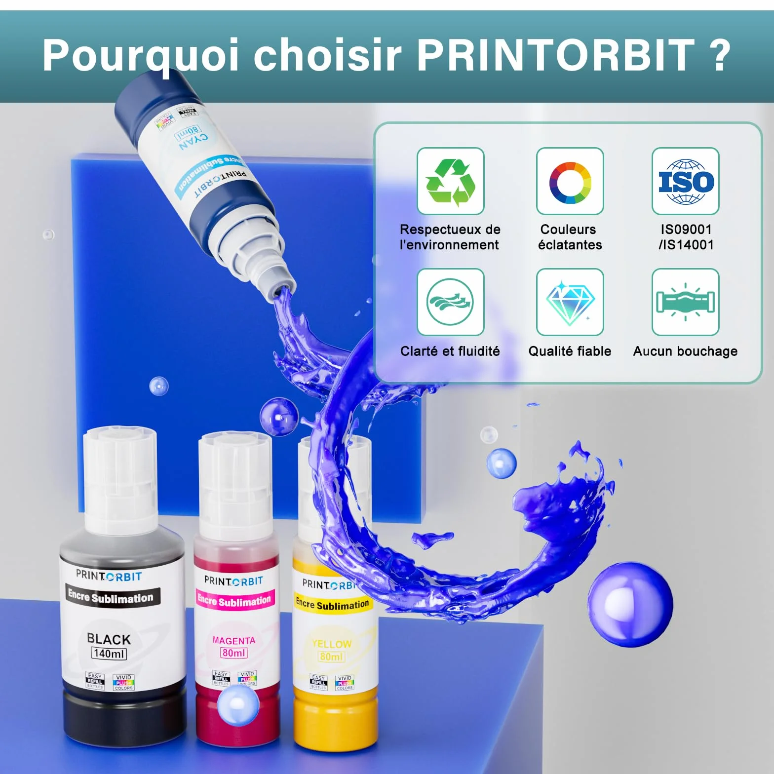 Encre Sublimation Compatible Epson Ecotank ET-2876 ET-1810 ET-2826 ET-2861 ET-2870 ET-2871 ET-2865 ET-15000 ET-2810 ET-2856