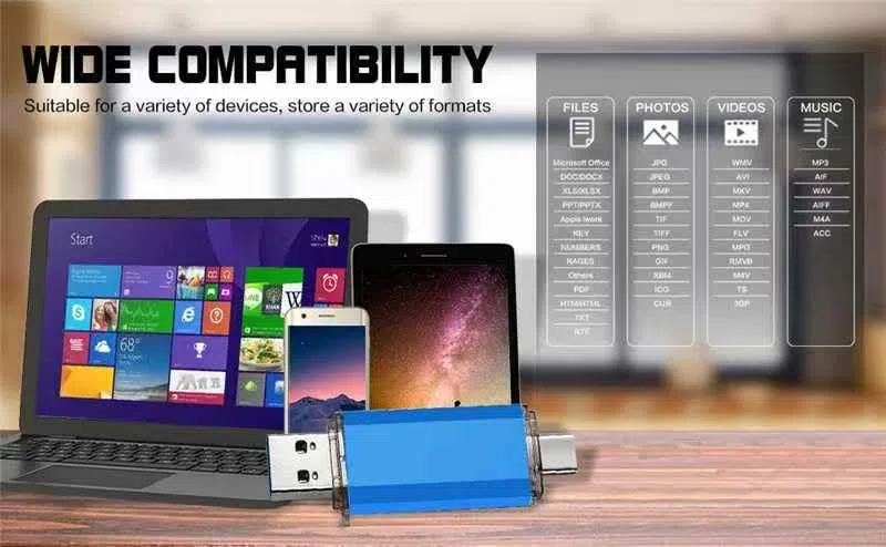 Lot de 2 clés USB 3.0 double USB 3.0 de 128 Go et USB A 2 en 1, pour téléphones de type C, PC, stockage externe pour photos/vidéos/fichiers