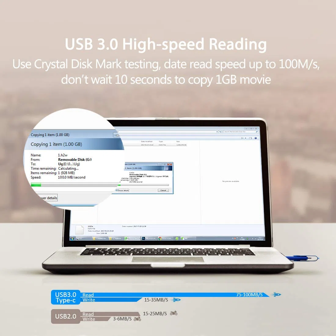 Clé USB C 256Go, 2-en-1 Dual Clé USB 3.0, Cle USB Type C, Clé USB pour Smartphone Android, Clé USB Personnalisée, Cle USB Telephone Portable, USB Stick USB Key USB Flash Drives (Bleu