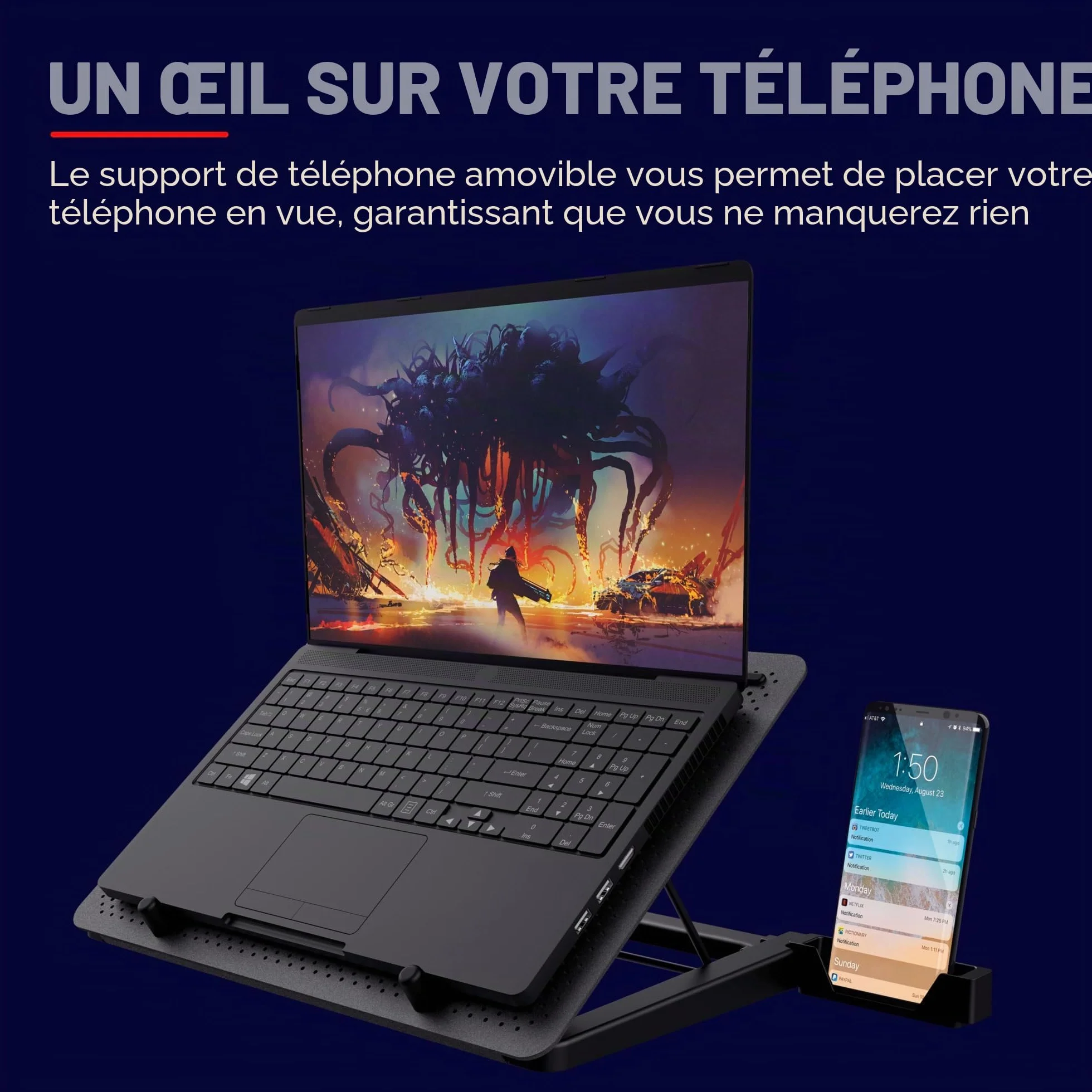 Trust Gaming GXT 1125 Quno Support de Refroidissement pour Portables 17,3 Pouces 5 Ventilateurs Éclairés