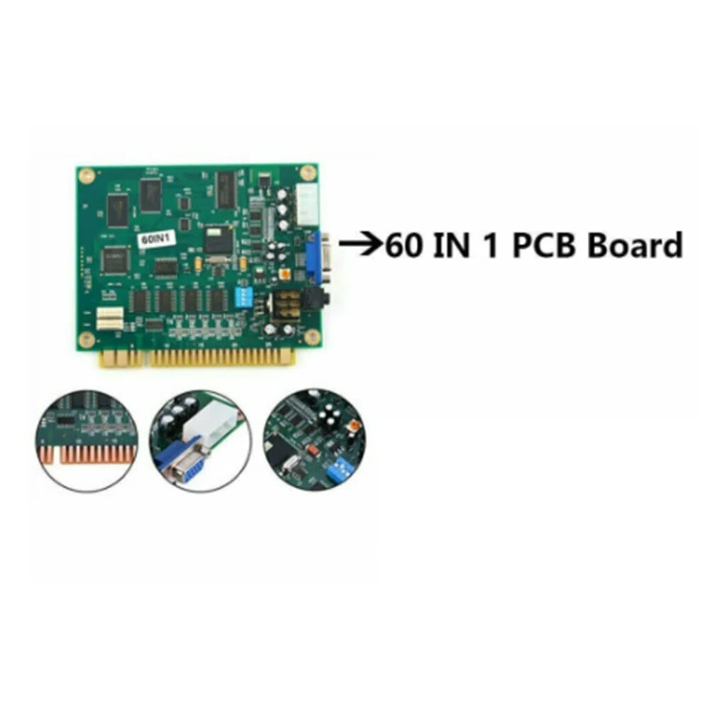 60 en 1 Multicade PCB Board Arcade Game Board avec Câble 28P Sortie VGA Arcade Game Board Horizontal pour Jamma Arcade