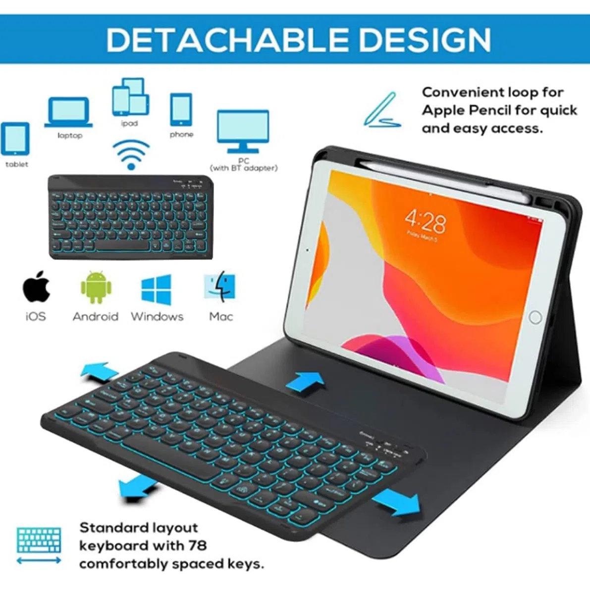 Clavier Coque et Souris pour iPad Pro 12.9 2015/2017, 1ère/2ème Génération, A1584/A1652/A1670/A1671/A1821, Français AZERTY Clavier Bluetooth Détachable Magnétique avec Fente pour Stylo, Rose