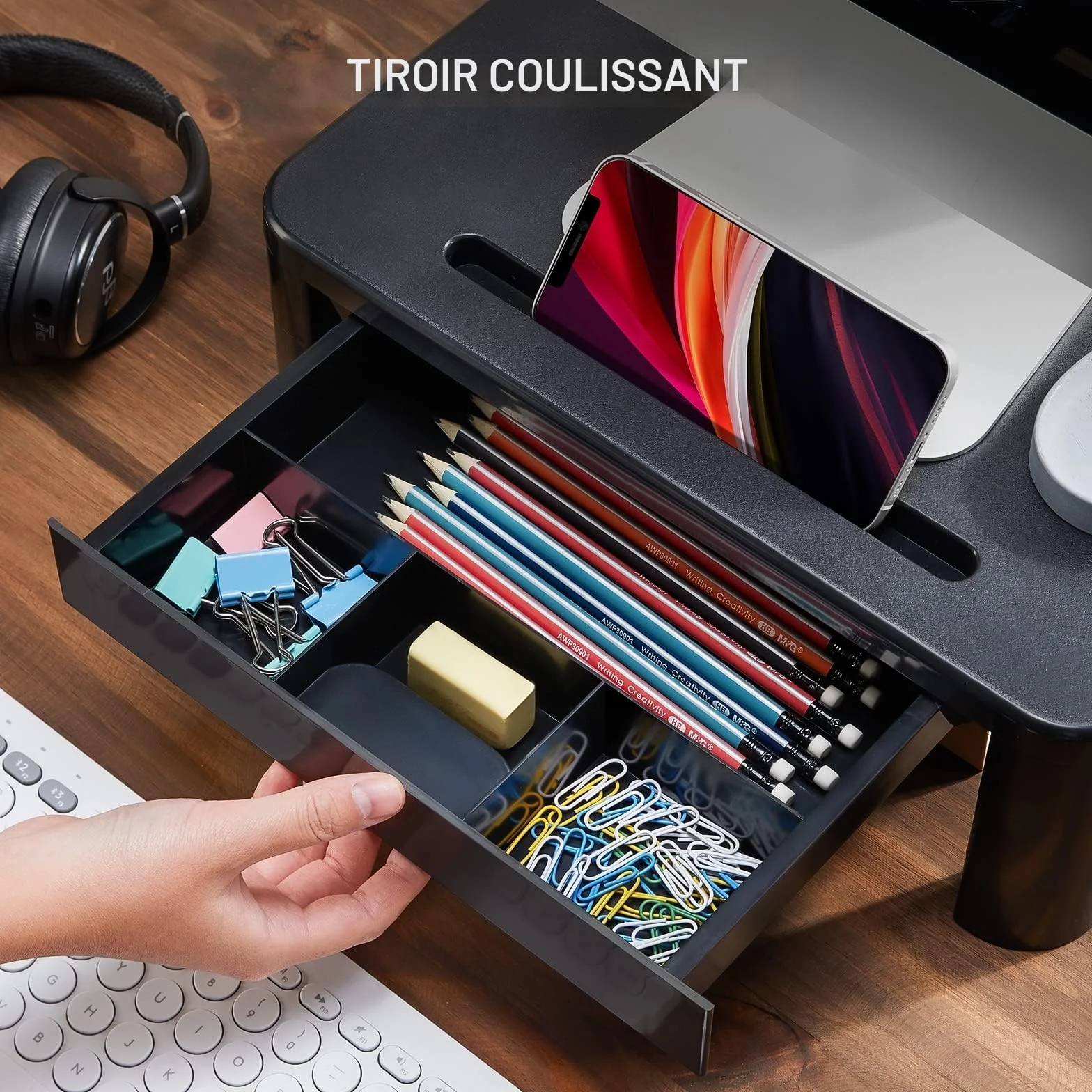 LORYERGO Support de Moniteur 3 Hauteurs Réglables Rehausseur Ecran 20KG Plastique