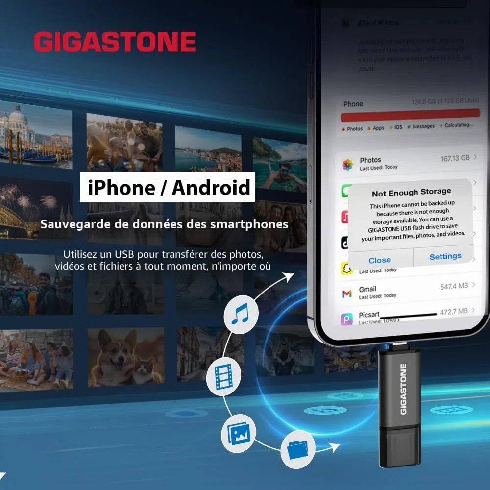 GIGASTONE 128Go Clé USB Double Flash (Lot de 2) Z40 USB 3.2 Gen 1, 2-en-1 Type-A & Type-C, 100Mo/s Ultra Rapide, Plug & Play pour Smartphone/PC/Mac/TV/Voiture, USB 2.0/3.0/3.1 Compatible
