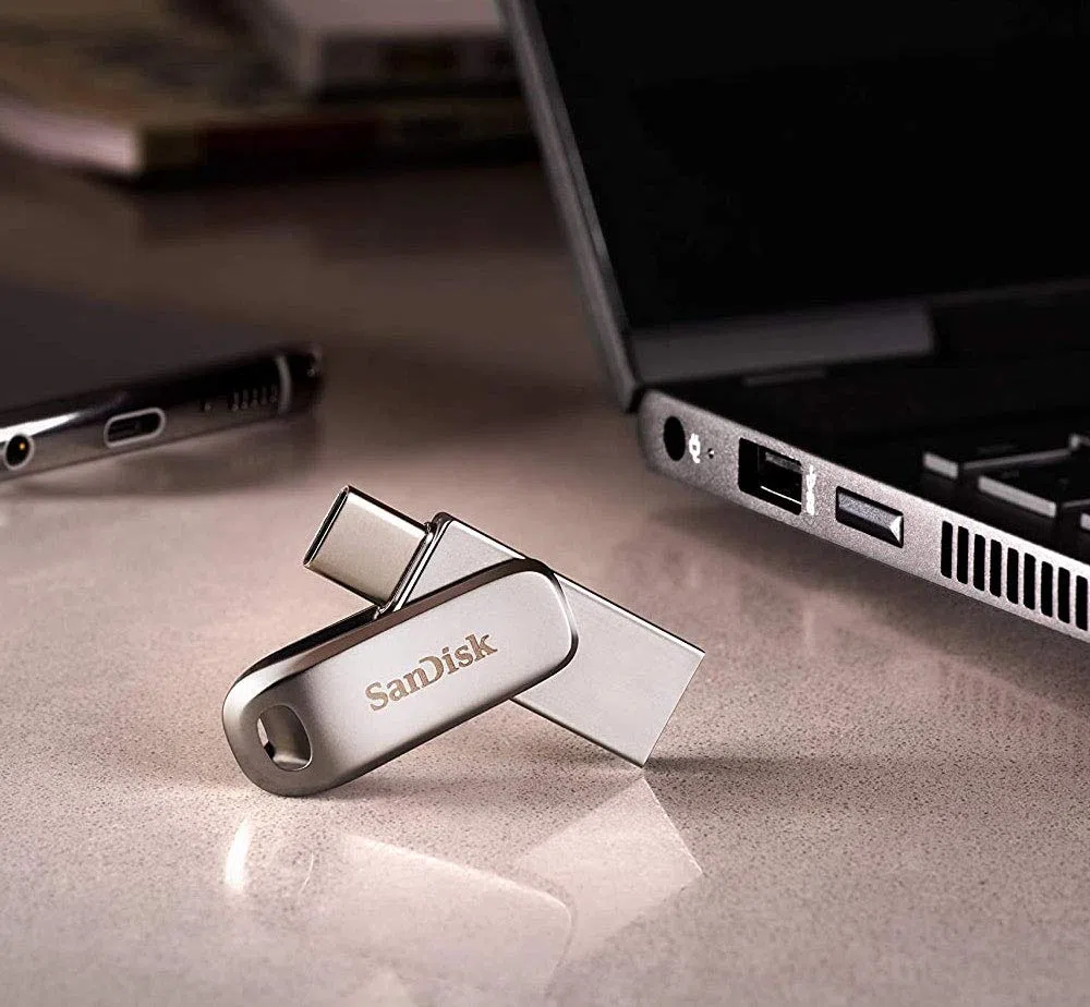 SanDisk Mémoire USB, 128 Go SanDisk USB 3.1 Gen1-A/Type-C Dual Drive avec Deux connecteurs, Type Rotatif