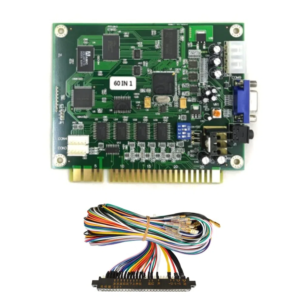 60 en 1 Multicade PCB Board Arcade Game Board avec Câble 28P Sortie VGA Arcade Game Board Horizontal pour Jamma Arcade