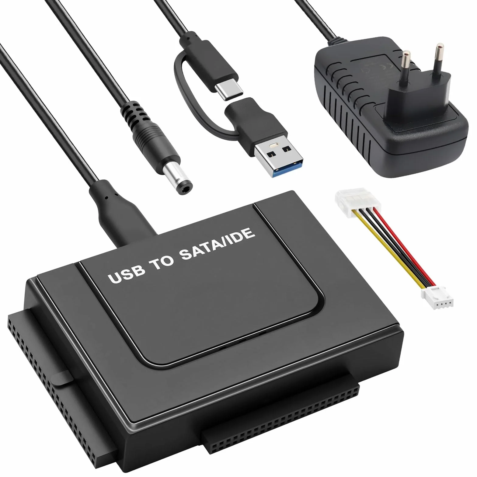 Adaptateur Disque dur USB 3.1 6Gbps pour 2.5" 3.5" HDD SSD SATA IDE Convertisseur avec Câble USB Alimentation 12V 2A