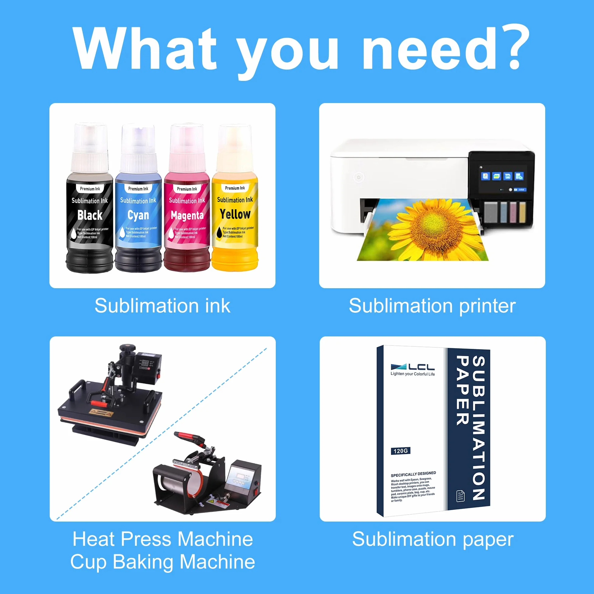 Recharge d'encre de Sublimation 400ML Compatible Epson EcoTank ET-2700 ET-2750 ET-2751 ET-2756 ET-3700 ET-2850 ET-2851 ET-2856 ET-3750 ET-3850