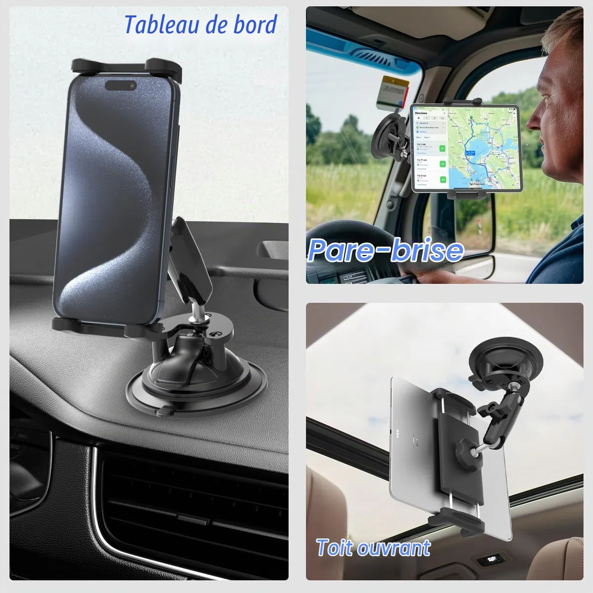 Support Tablette Ventouse Tracteur Anti-Vibration 4-13" Métal