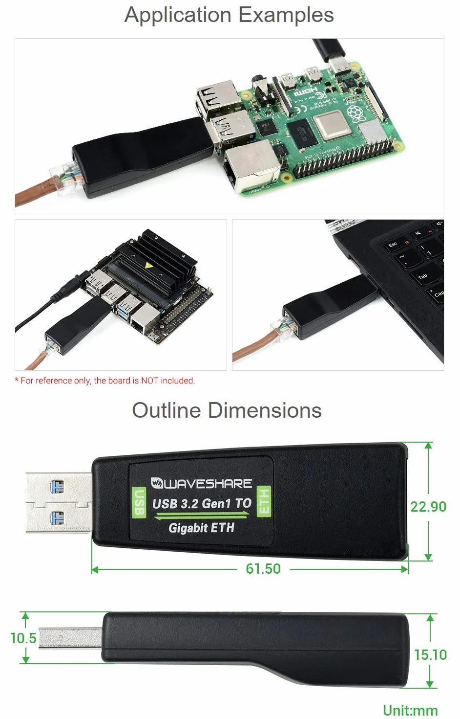 Waveshare USB 3.2 Gen1 to Gigabit Ethernet Converter Driver-Free Plug and Play