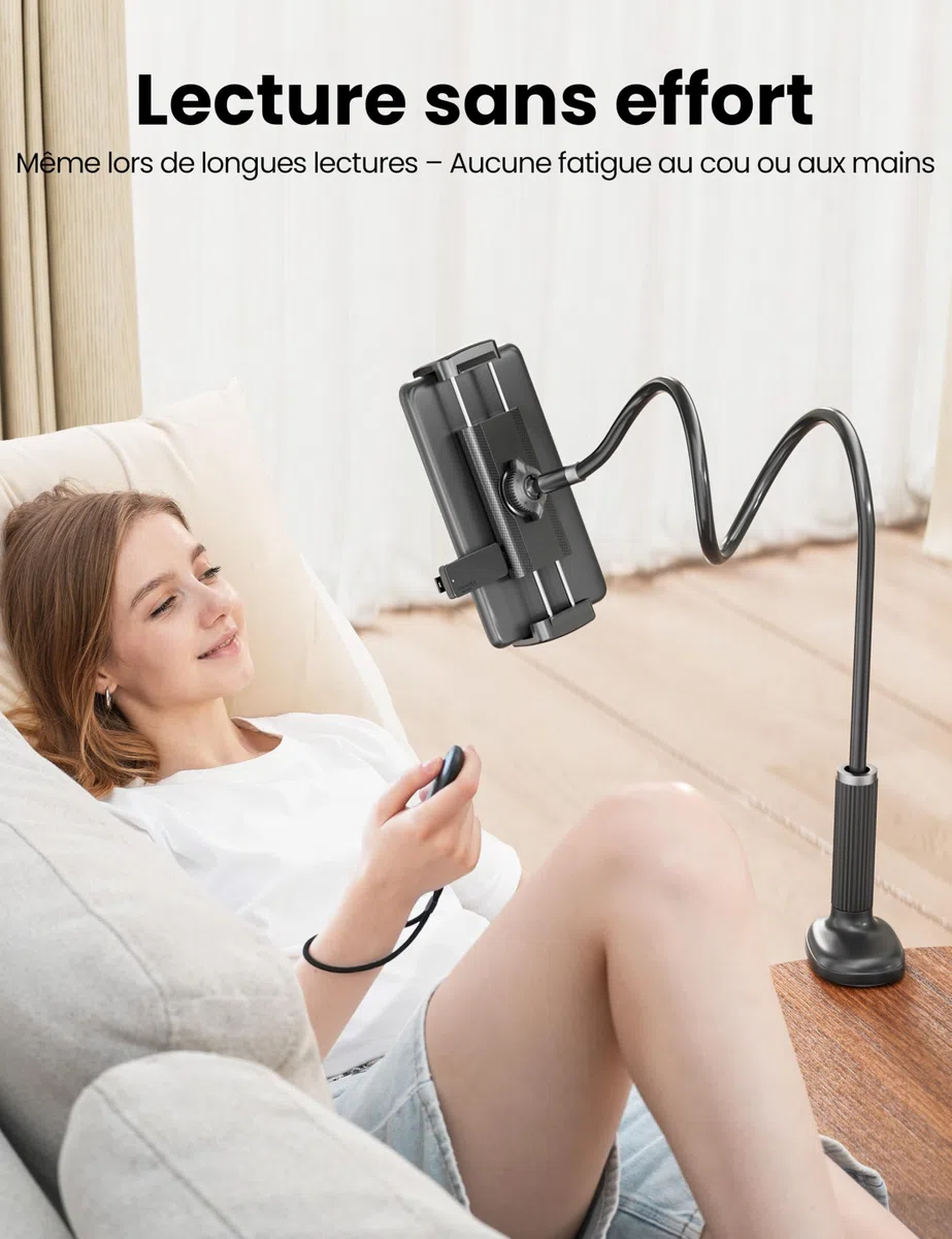 VOLTIFYMAX Support pour Tablet avec Tourne-Page Kindle pour Lecture au Lit, Bras Flexible Réglable pour Accessoires Kindle/Tablettes/iPhone 4.7''-11'', Idéal pour Lecteurs Numériques