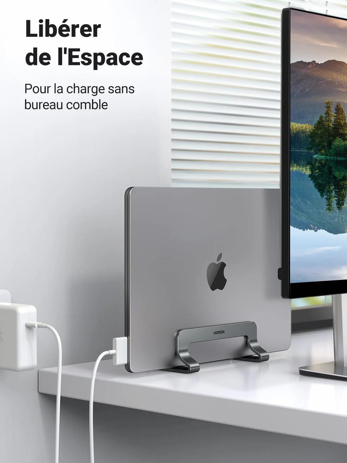 UGREEN Support Ordinateur Vertical en Aluminium Laptop Stand Réglable Compatible MacBook Pro Air Gris