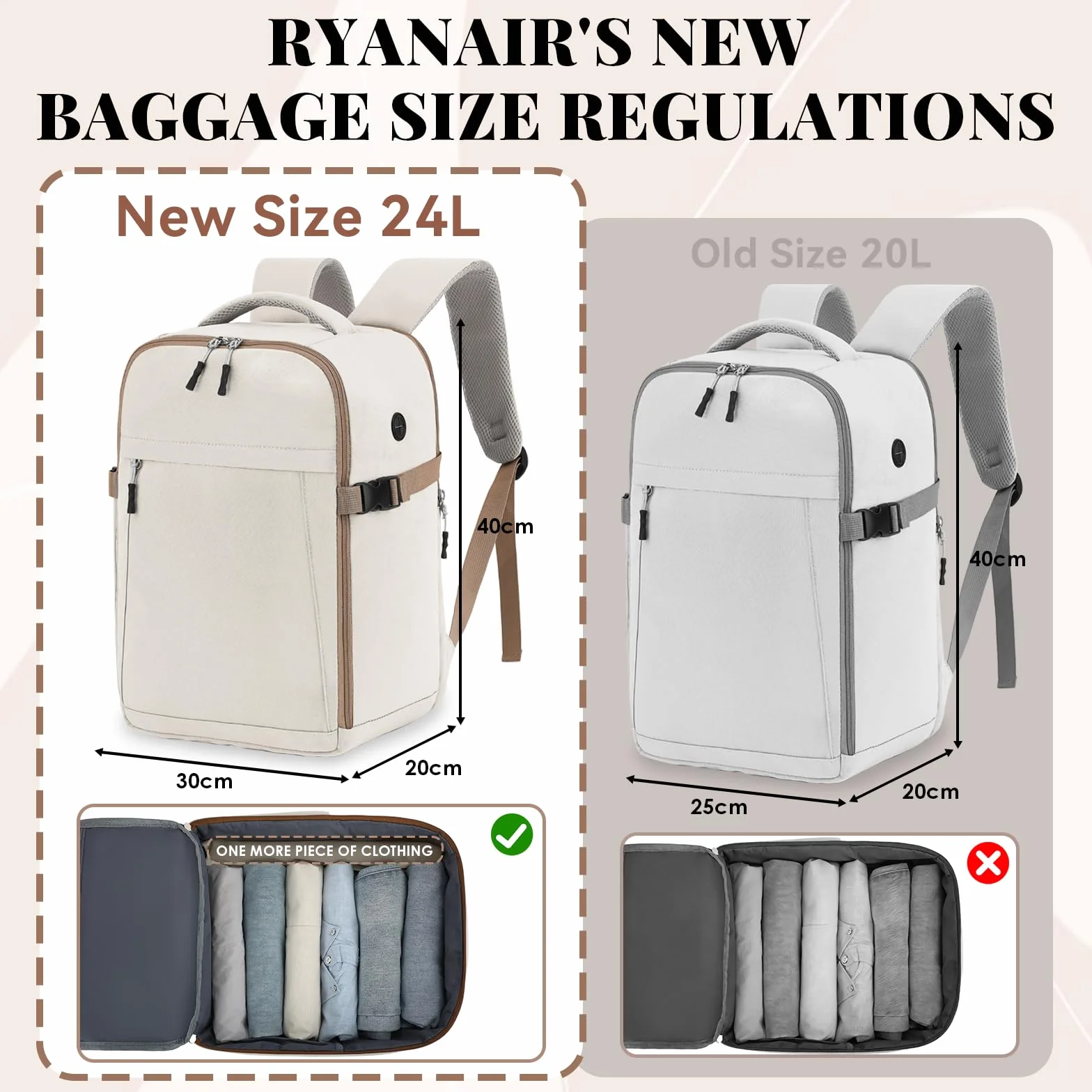 Hayayu Sac à Dos Voyage Cabine Avion 40x30x20 pour Ryanair Femme Homme avec Pochette Antivol Ordinateur Portable 14 Pouces