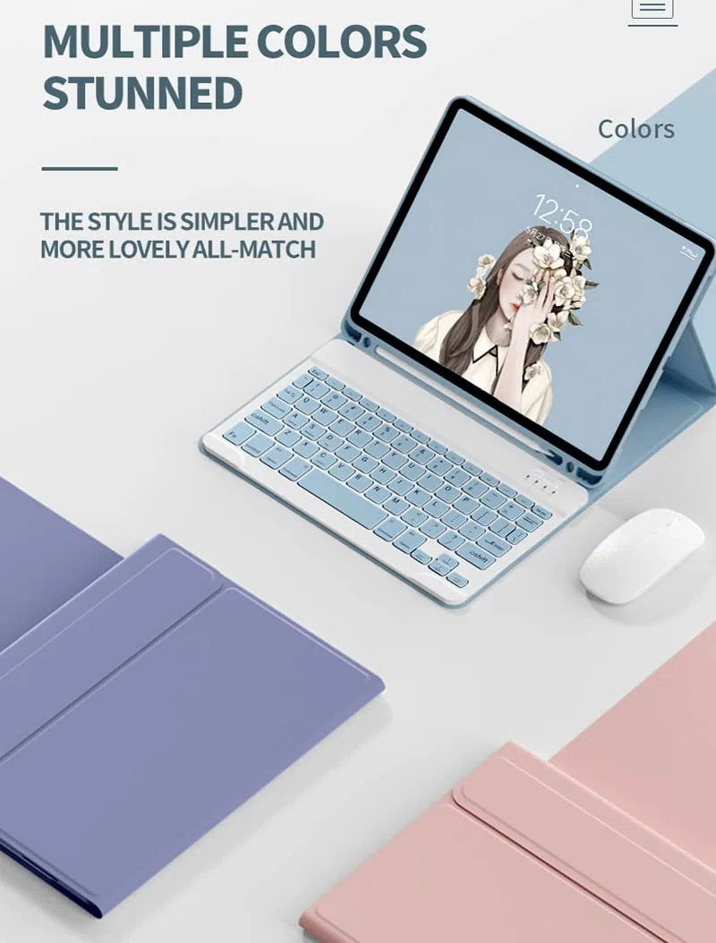 Étui AVCE Clavier et Souris pour iPad Mini 5/4/3/2/1, Housse Coque de Protection avec Détachable sans Fil AZERTY Clavier pour iPad Mini 5 2019(5th Gen.)/ iPad Mini 4 2015, Bleu