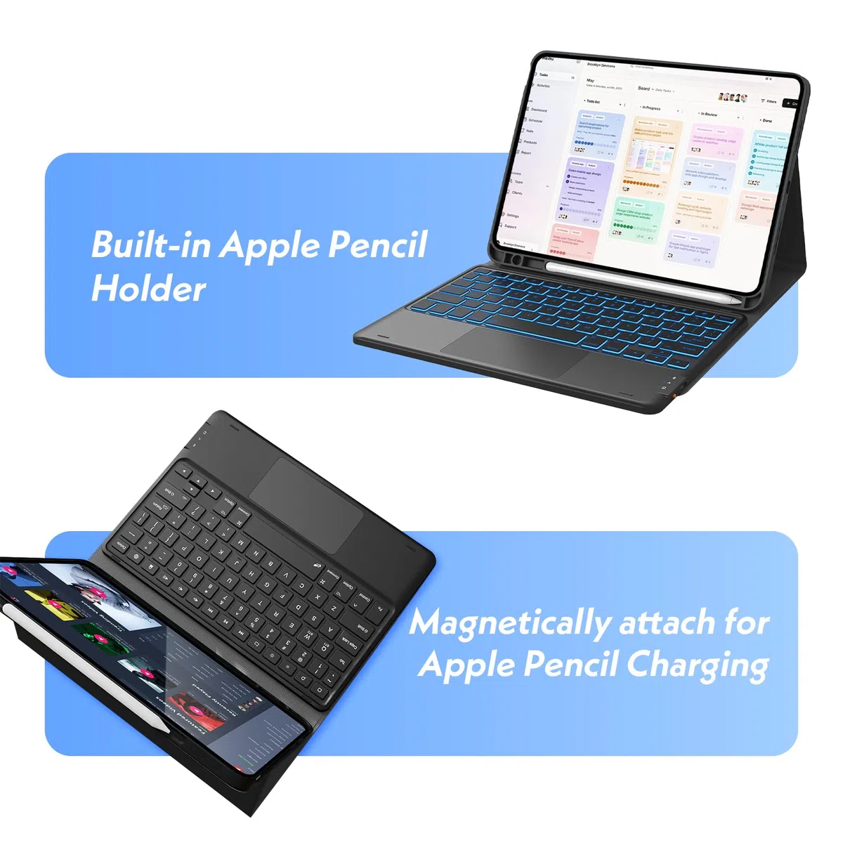 Étui Clavier Touchpad pour iPad Mini 6e génération 2021, AZERTY Français Clavier Bluetooth Rétroéclairé Détachable avec Étui Touchpad pour iPad Mini 6