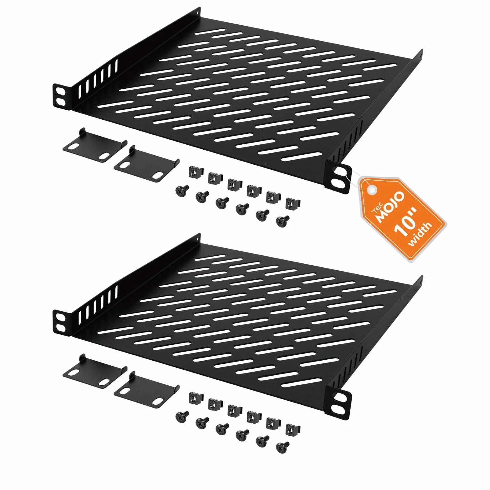 Tecmojo Étagère Métallique 10 Pouces 0,5U 200mm pour Armoires Réseau Lot de 2 Noir