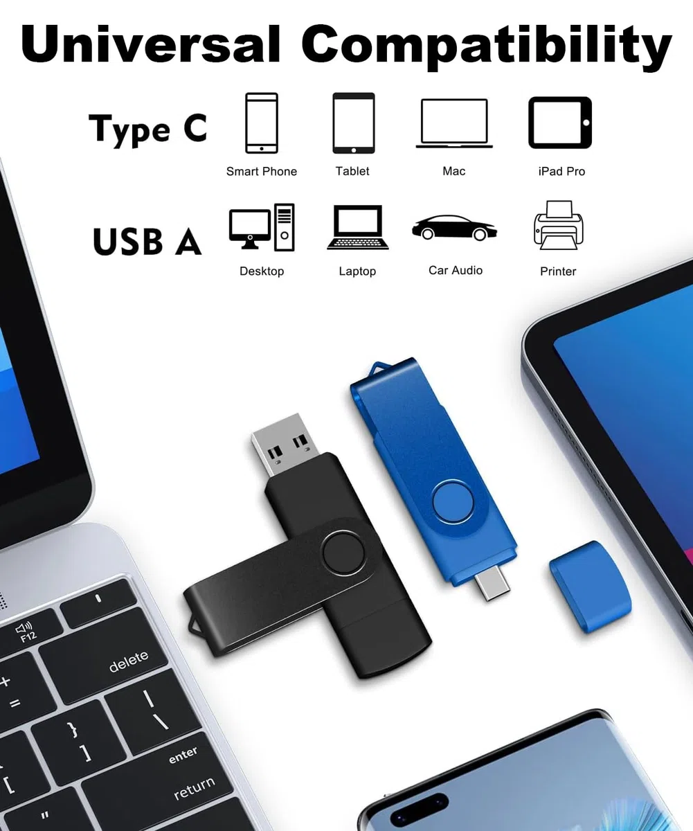 Lot de 5 clés USB C double USB 3.0 64 Go Design pivotant 2 en 1 pour smartphone Android, ordinateurs, MacBook, tablettes, PC