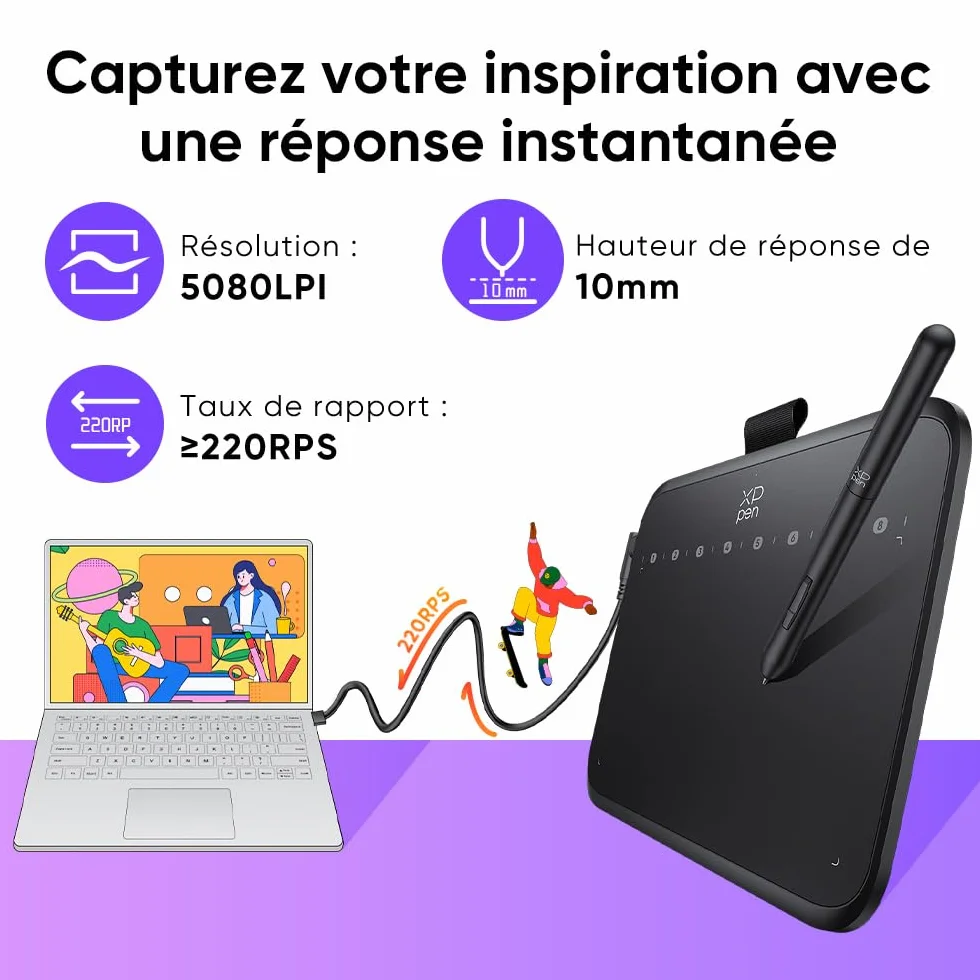 XPPen Deco 640 Tablette Graphique 16K Niveaux de Pression 6x4 Pouces