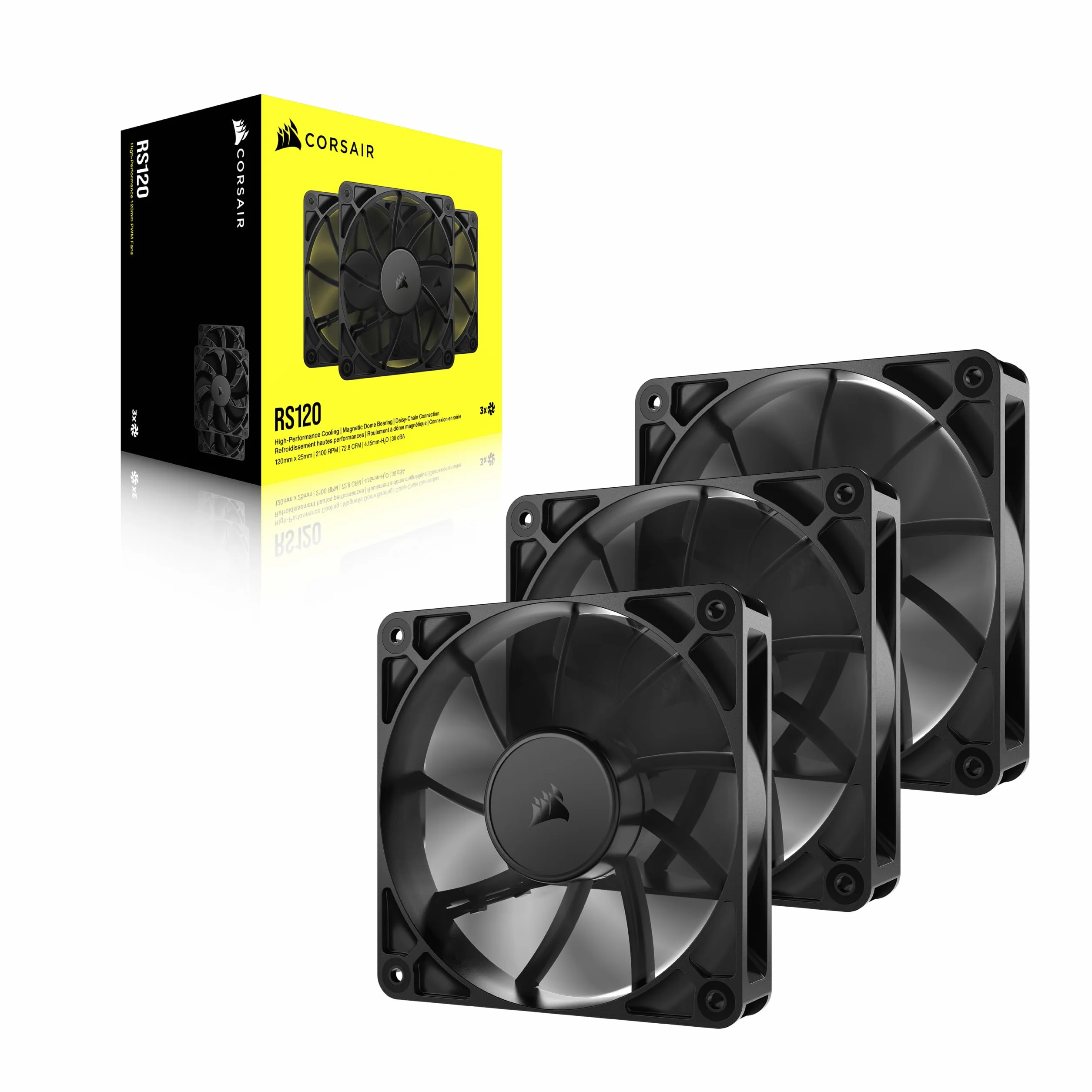 CORSAIR RS120 120mm Ventilateurs PWM Daisy-Chain Faible Bruit Roulement à Dôme Magnétique Paquet Triple Noir