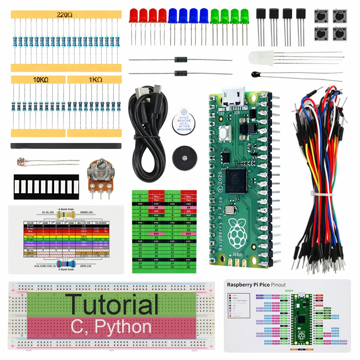 Freenove Basic Starter Kit for Raspberry Pi Pico, Dual-Core Arm Cortex-M0+, 386-Page Tutorial, 142 Items, 55 Projects