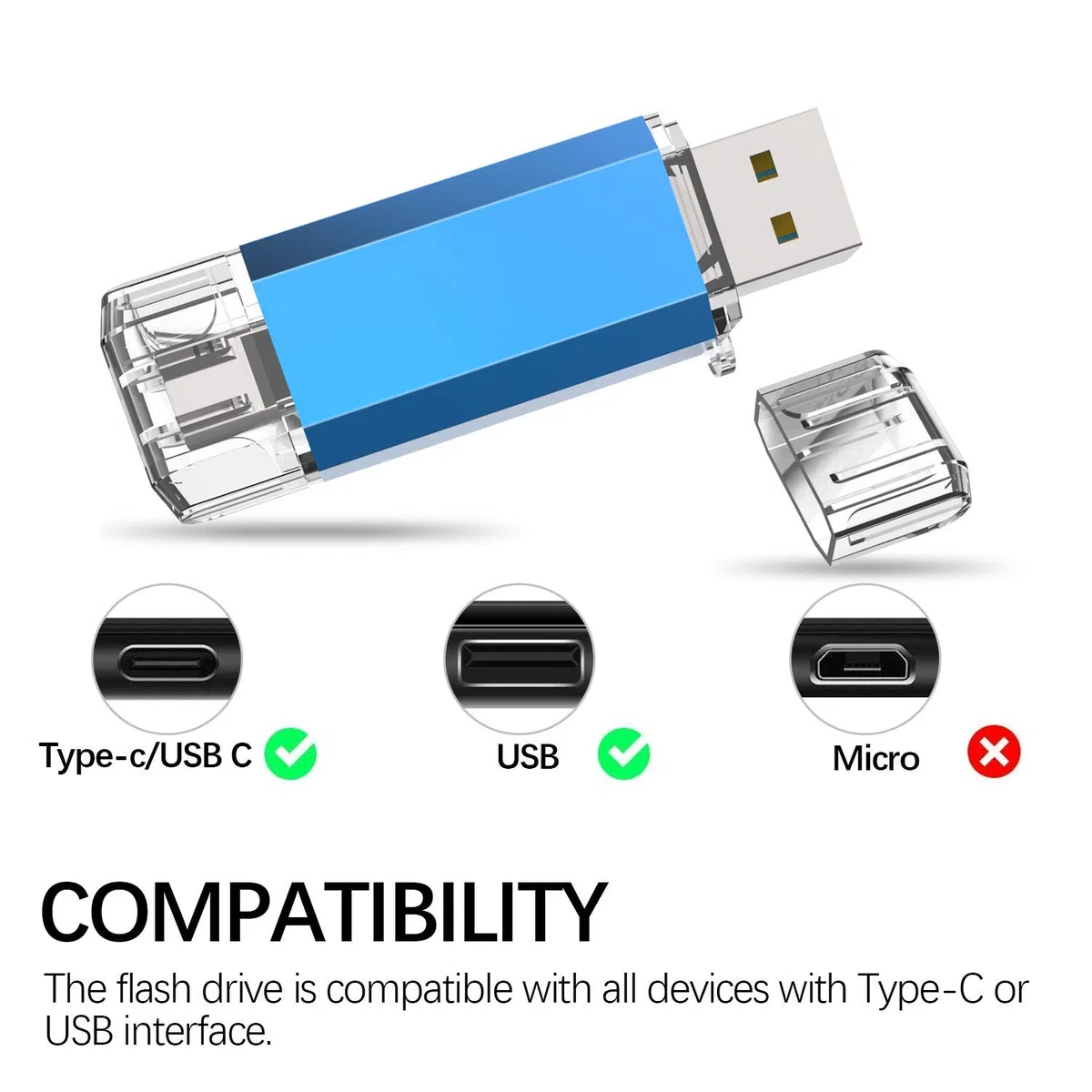 TOPESEL Clé USB C 256 Go OTG Flash Drives Dual Type C USB 3.0 Memory Stick pour Smartphones, Tablettes et MacBook, Bleu