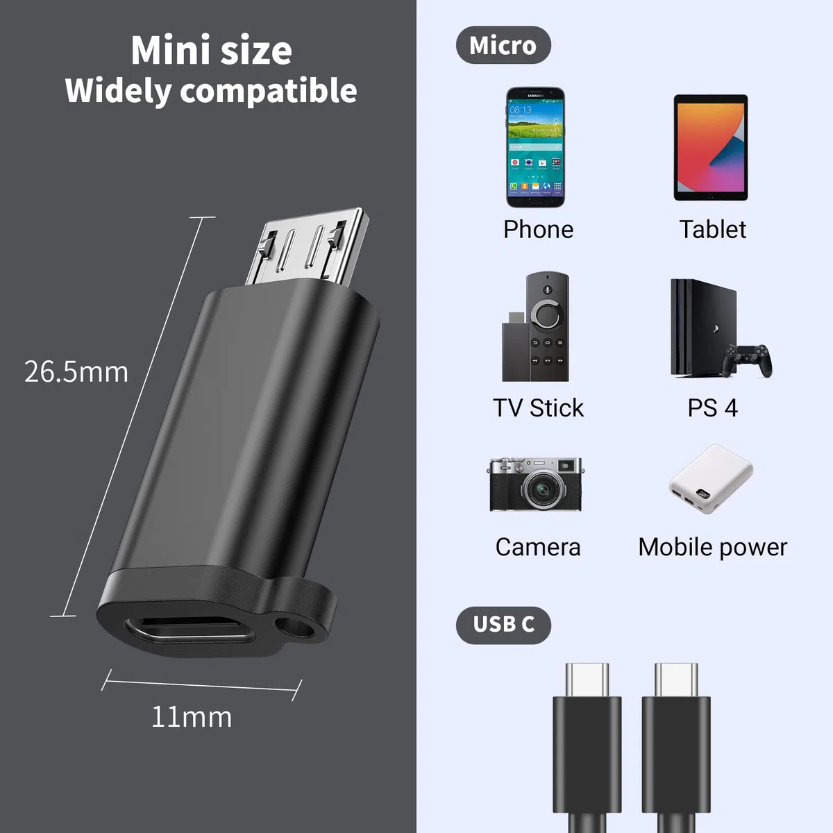 Fidioto Lot de 5 adaptateurs USB C vers micro USB, type C femelle vers micro USB mâle, compatible avec Samsung Galaxy S6, S7, S7 Edge, Kindle PS4 et appareils micro USB