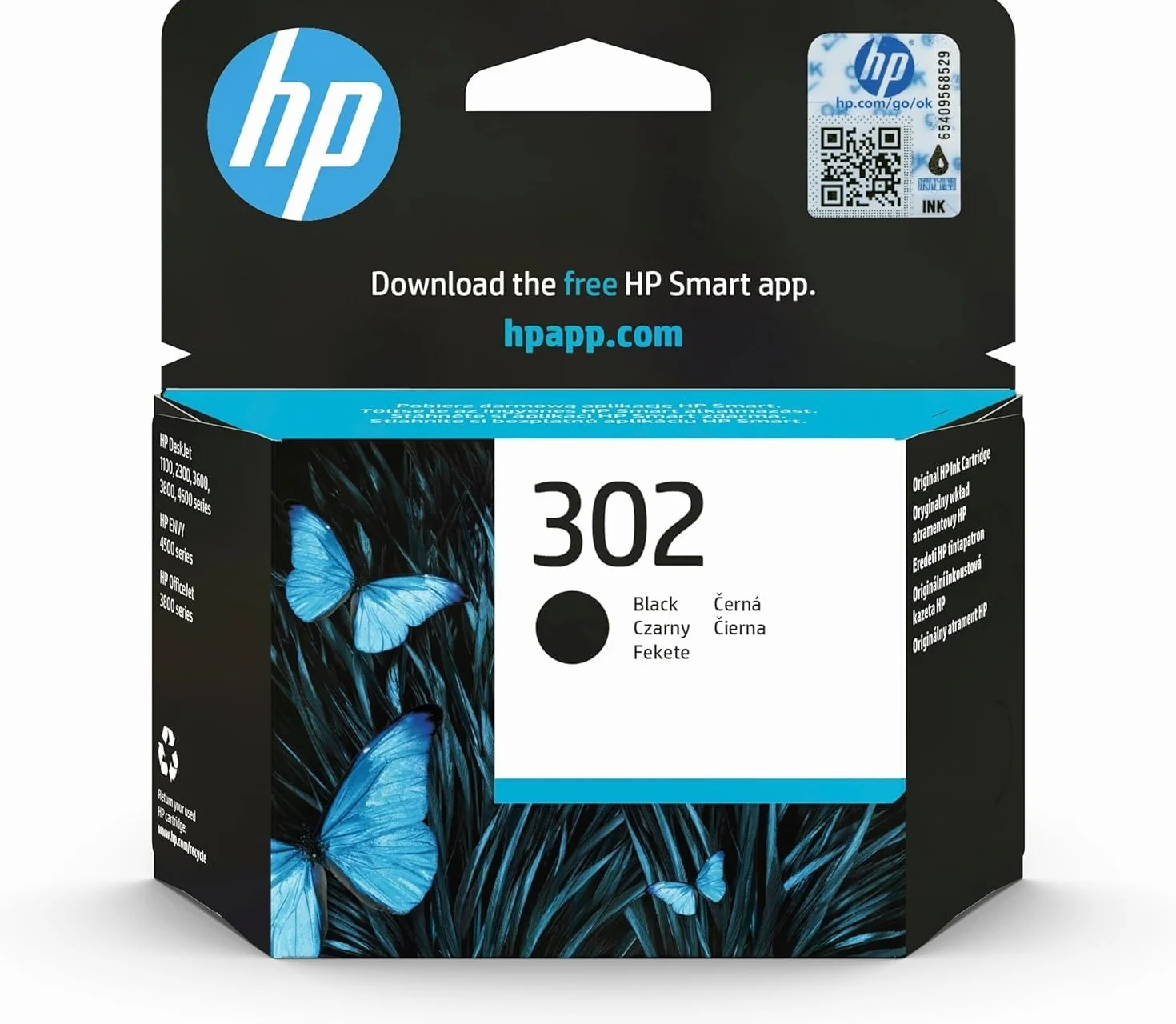 HP 302 F6U66AE Cartouche Originale Noir 190 Pages Compatible DeskJet 1110 2130 3630 Envy 4520 OfficeJet 3830 4650 5220 5230