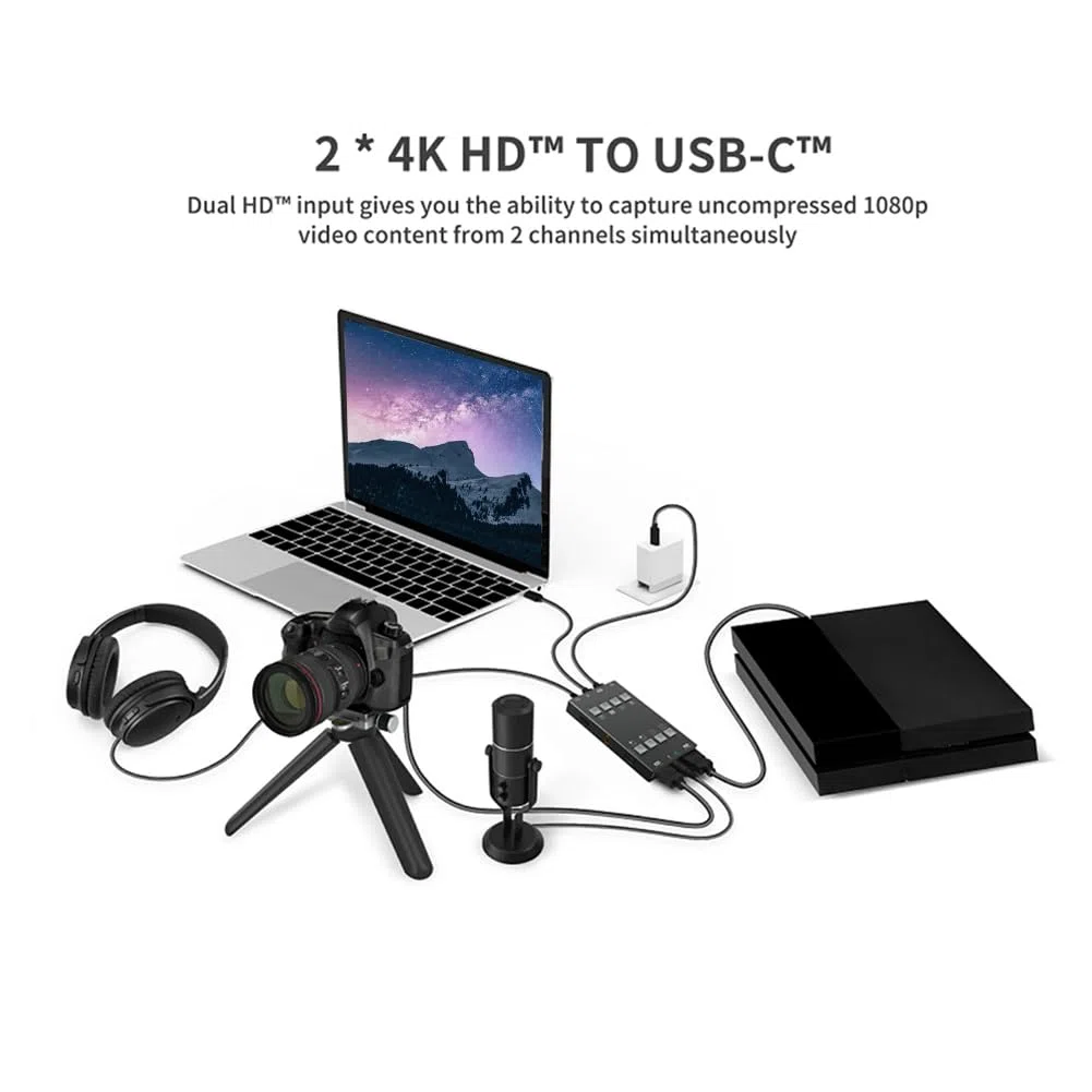 Capteur Audio-Vidéo H2U Compatible avec Double Sortie 4K, Idéal pour Le Streaming en Direct et Les Consoles de Jeux Vidéo