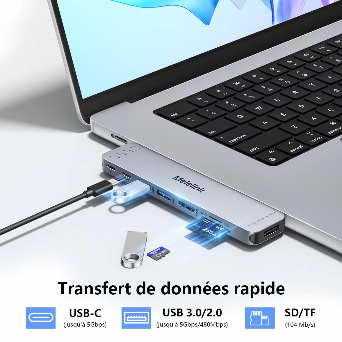 Hub USB C 8 en 2 Adaptateur HDMI 4K pour MacBook Pro/Air Thunderbolt 3 100W 40Gbps