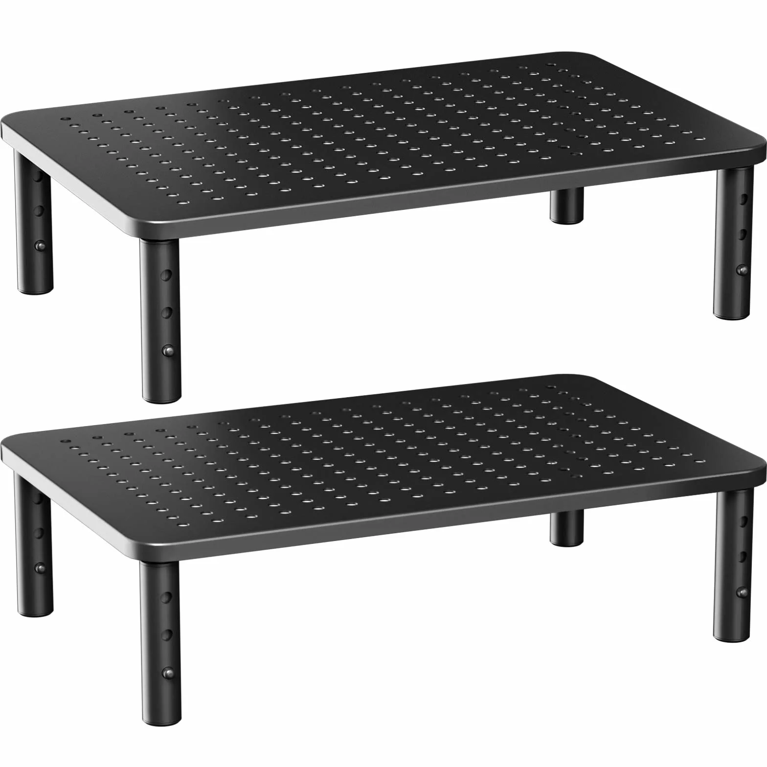 HUANUO Support élévateur pour moniteur 3 hauteurs ergonomiques ajustables avec trous d'aération pour moniteur, ordinateur portable, imprimante (2 paquets)