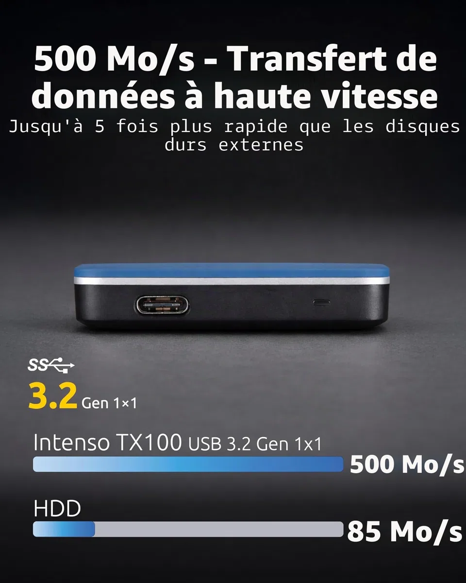 Intenso Disque dur externe SSD TX100, 250 Go Portable Solid State Drive, Super Speed USB 3.2 Gen 1x1 (5 Gbit/s), jusqu'à 500 Mo/s