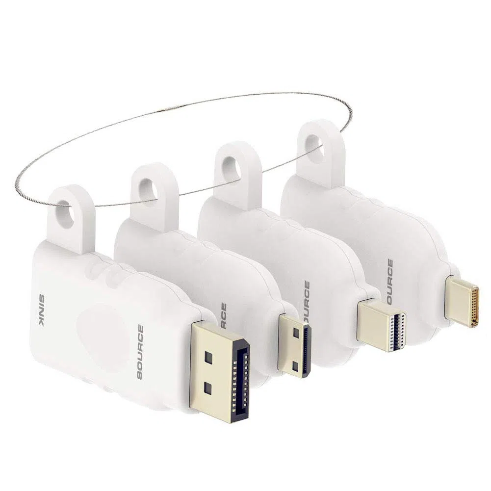 Bague adaptateur HDMI universelle - USB C, Displayport, Mini DP, Mini HDMI vers HDMI de bureau Video Convertisseur. Quatre adaptateurs avec boucle de sécurité - POCKET PANDA