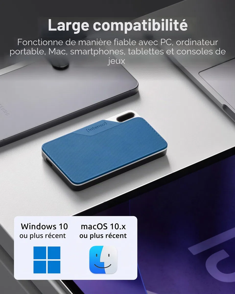 Intenso Disque dur externe SSD TX100, 250 Go Portable Solid State Drive, Super Speed USB 3.2 Gen 1x1 (5 Gbit/s), jusqu'à 500 Mo/s