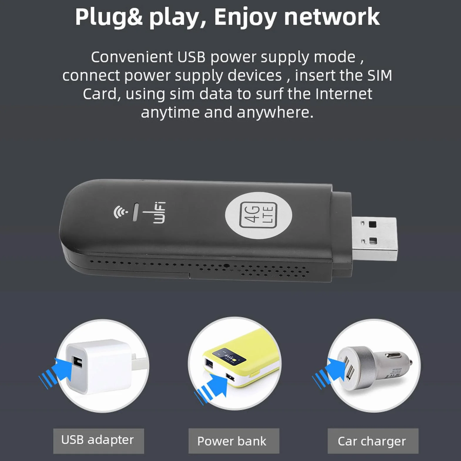 Stick USB 4G LTE Modem WLAN Mobile avec Slot Carte SIM Dongle Routeur 150 Mbit/s 8 Utilisateurs