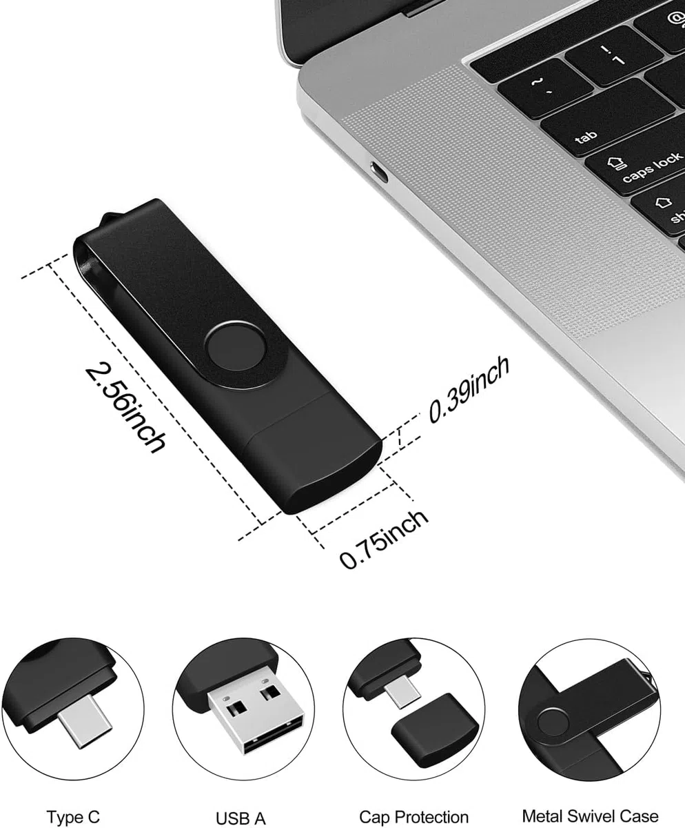 Lot de 5 clés USB C double USB 3.0 64 Go Design pivotant 2 en 1 pour smartphone Android, ordinateurs, MacBook, tablettes, PC