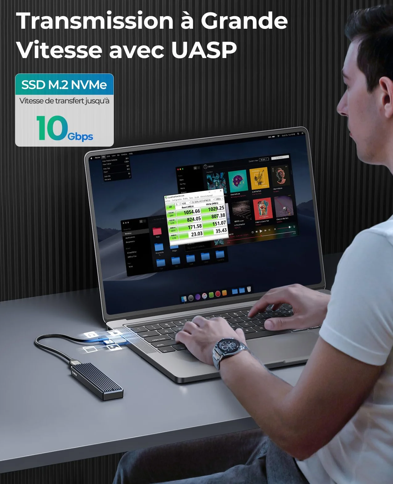 ORICO Boîtier SSD M.2 NVMe 10Gbps USB-C Adaptateur Externe USB3.2 Gen2 pour M.2 PCIe NVMe M-Key 2230/2242/2260/2280