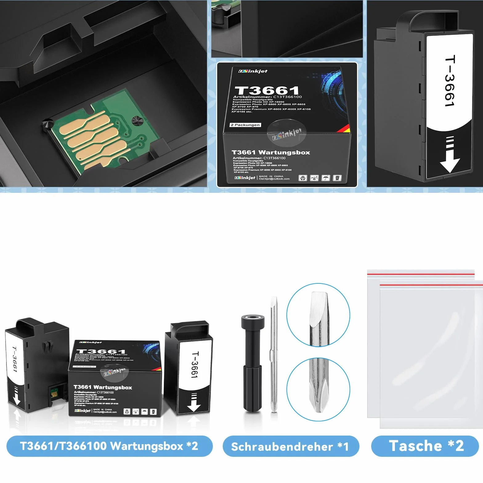 Boîte de maintenance compatible Epson XP-6000 XP-6100 XP-8600 XP-8605 XP-6005 XP-15000 XP-8500 XP-8700 XP-970 XP-6105