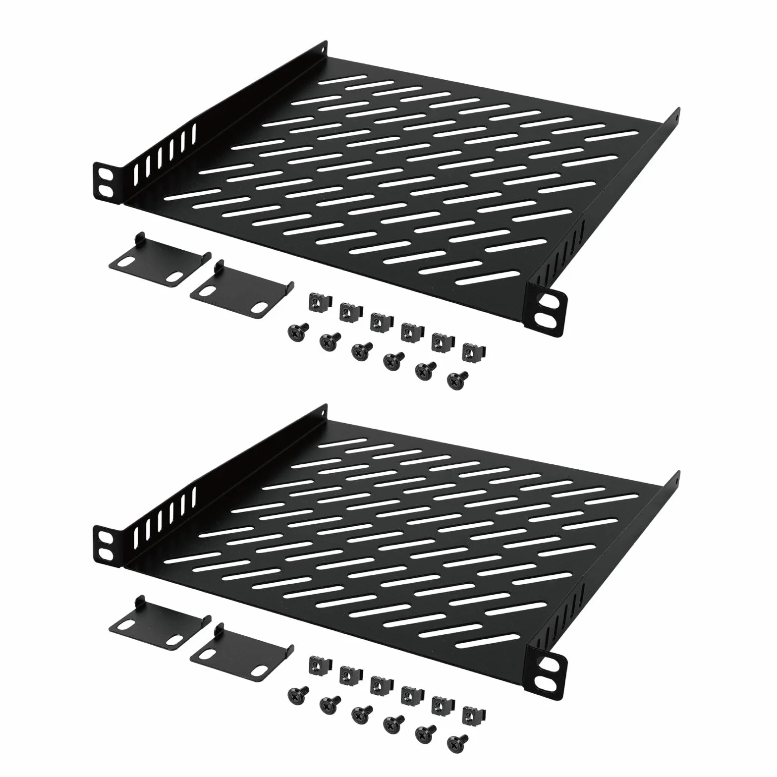 Tecmojo Étagère Métallique 10 Pouces 0,5U 200mm pour Armoires Réseau Lot de 2 Noir