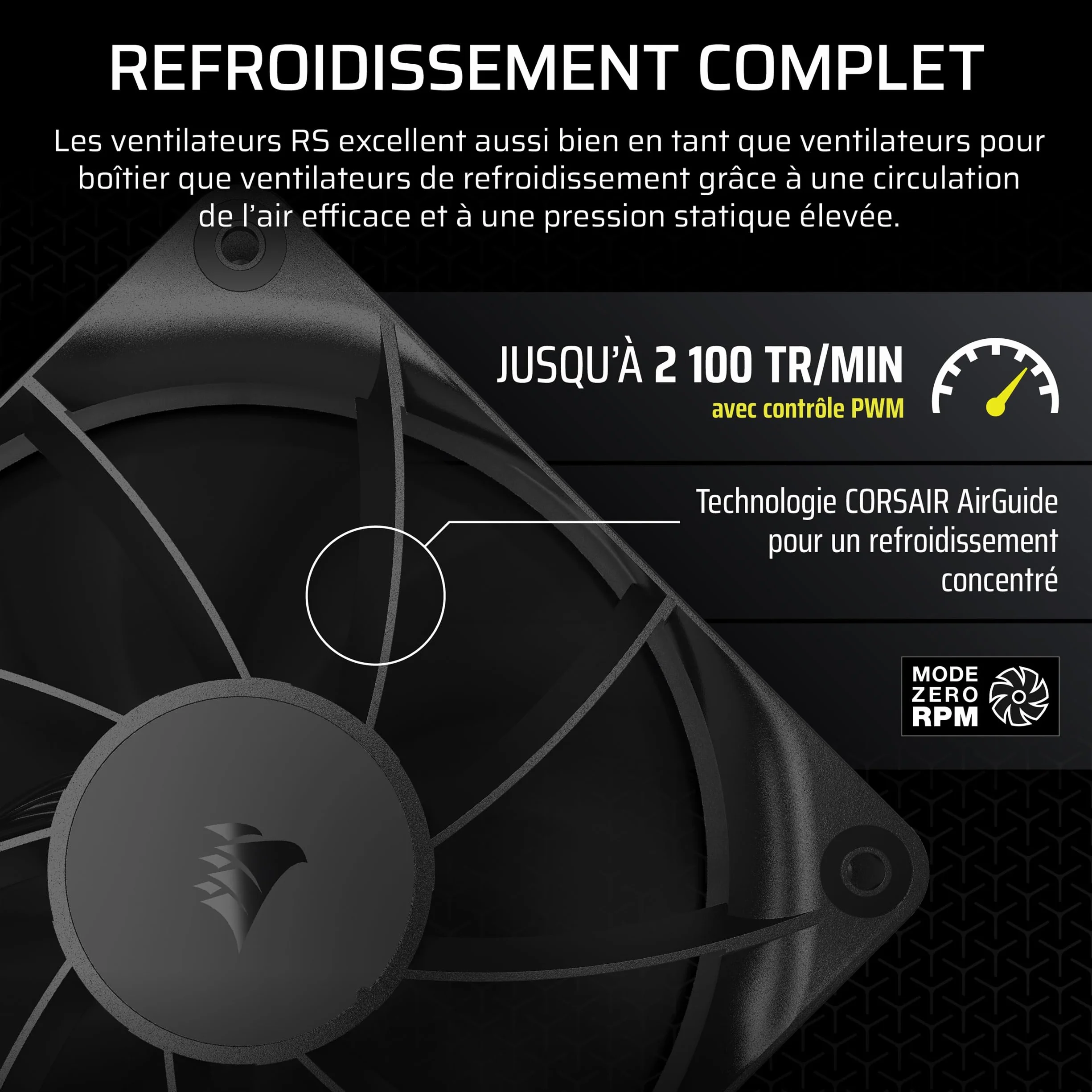 CORSAIR RS120 120mm Ventilateurs PWM Daisy-Chain Faible Bruit Roulement à Dôme Magnétique Paquet Triple Noir