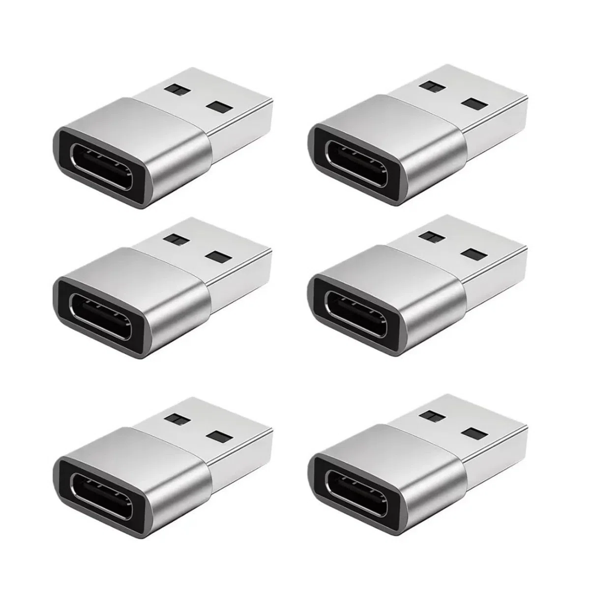 Lot de 6 adaptateurs USB vers USB C femelle vers USB mâle type C vers USB A (argenté)