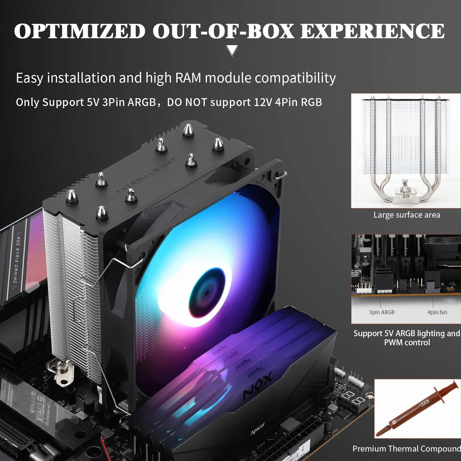 TR AssassinX120 SE ARGB Refroidisseur d'air CPU, 4 caloducs, TL-C12C-S PWM, roulement S-FDB, pour AMD AM4 AM5/Intel 1150/1151/1200/1700