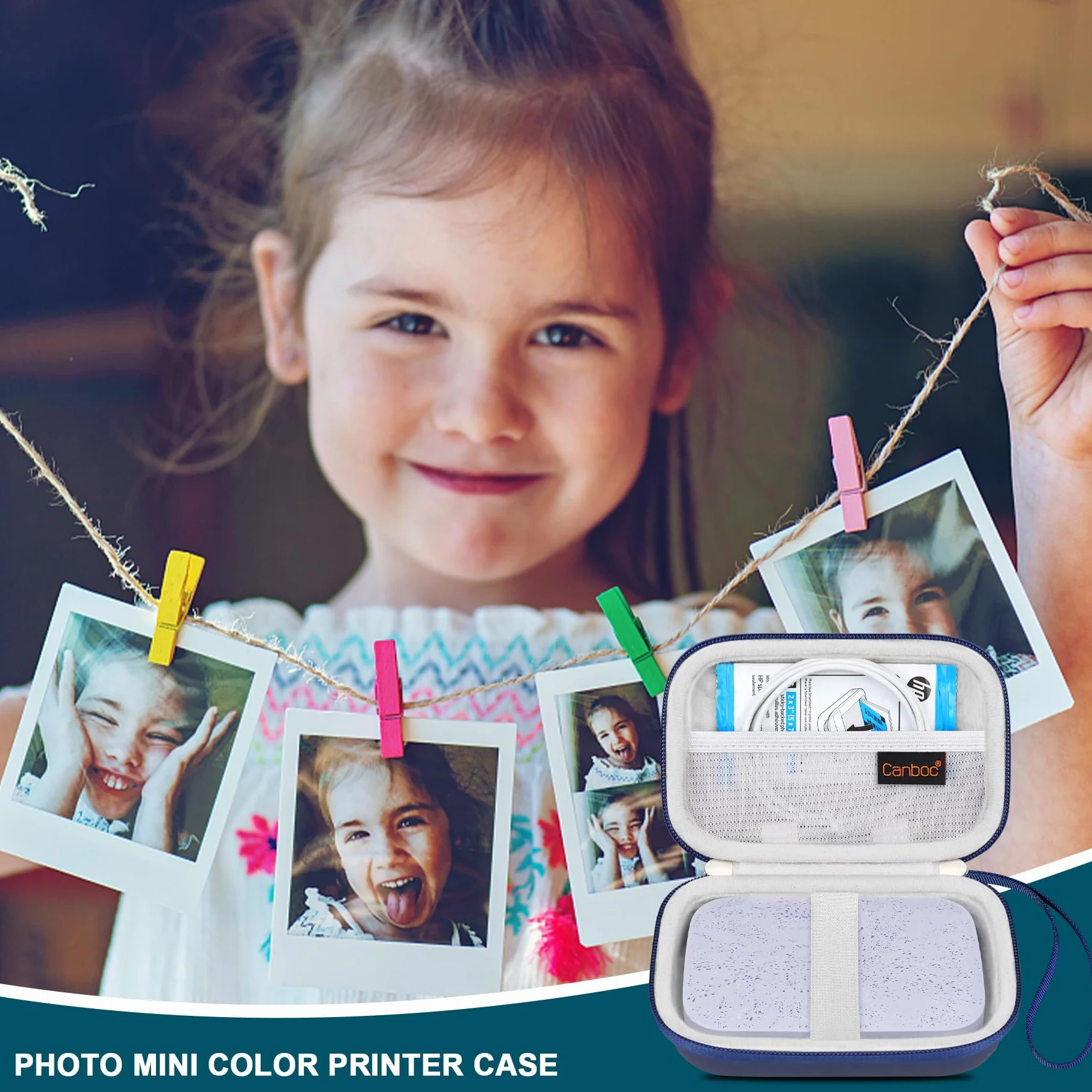 Canboc Boîte Portable pour imprimante Photo 2x3 HP Sprocket Kodak Step Lifeprint Bleu