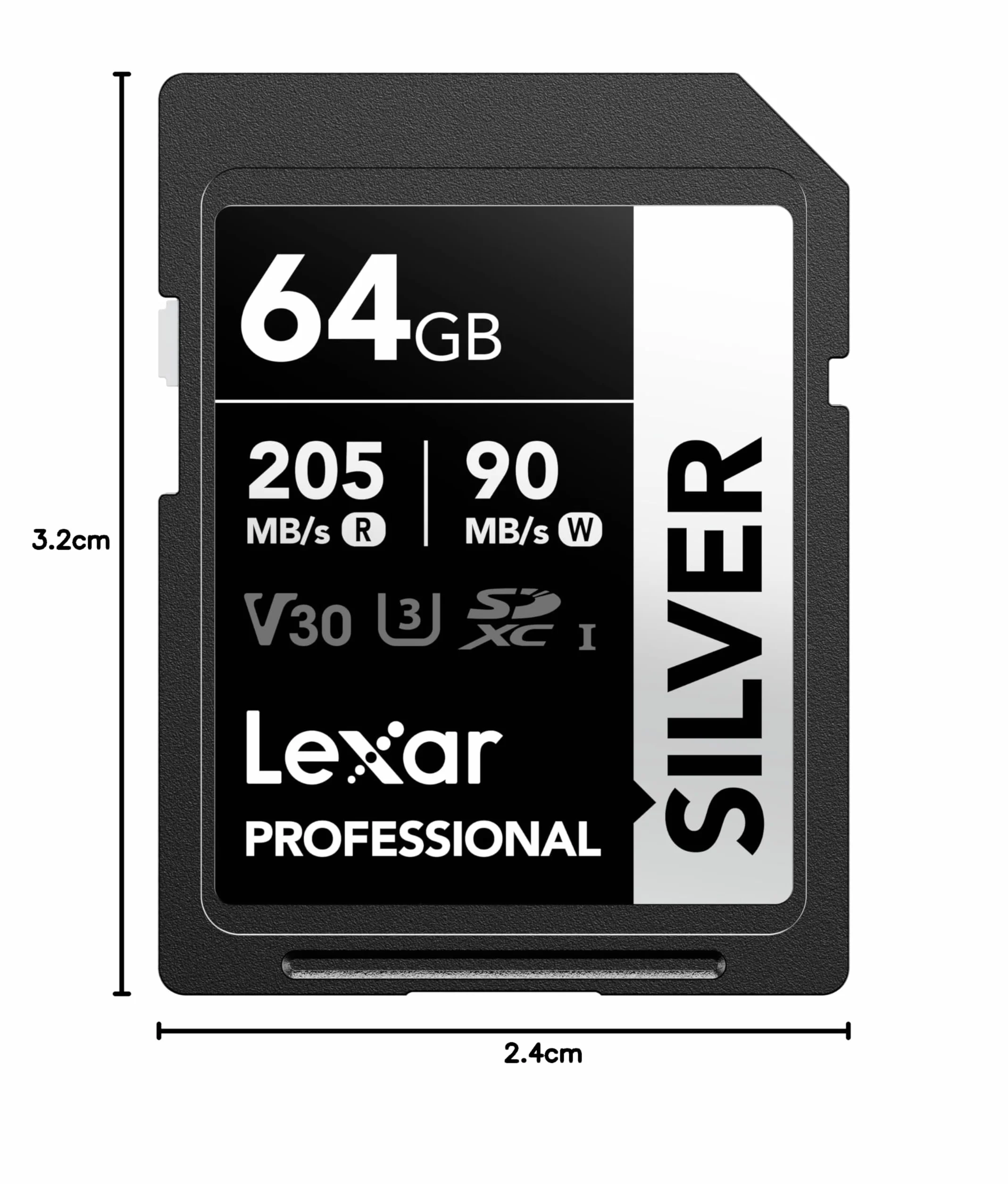 Lexar Silver Carte SD 64Go UHS-I SDXC V30 U3 Classe 10 205 Mo/s Lecture 90 Mo/s Écriture 4K UHD