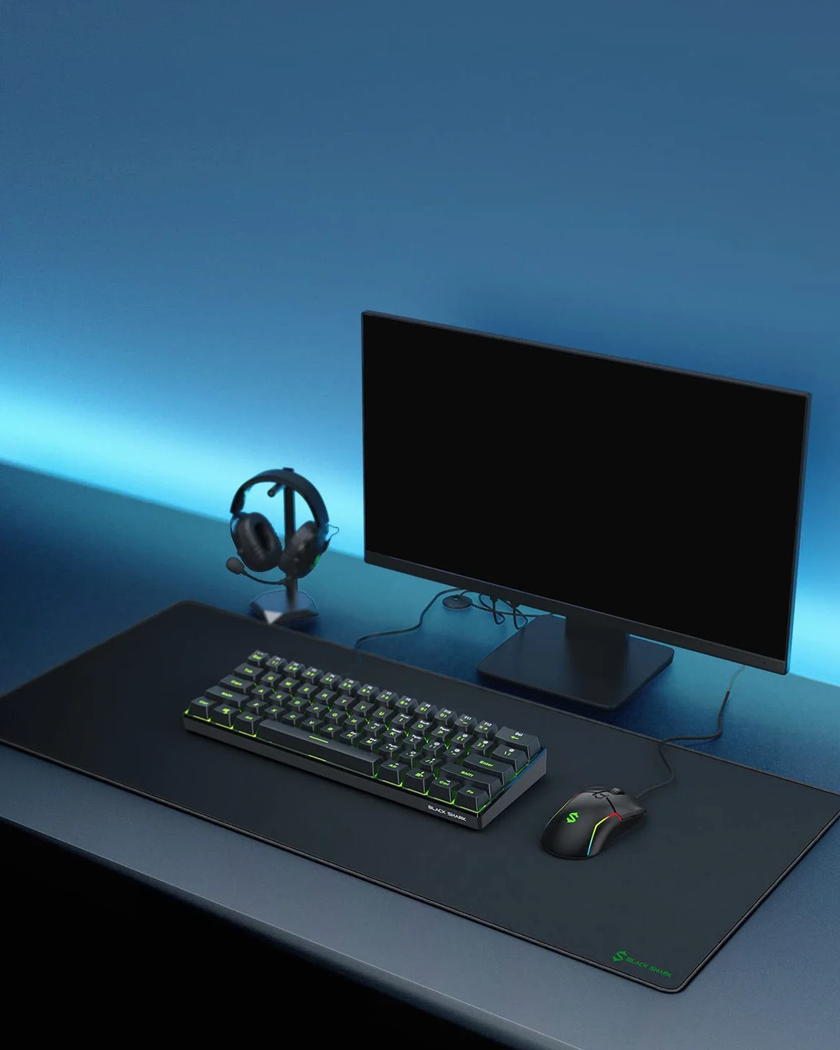 Black Shark Tapis de Souris Gaming XL 900x400 mm, Surface imperméable, Base caoutchouc anti-dérapante, Bords cousus, Noir