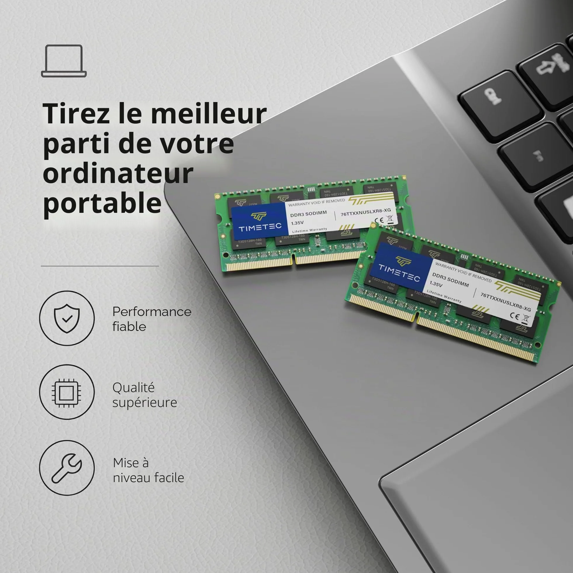 Timetec 8 Go DDR3L 1600MHz PC3-12800 Non-ECC SODIMM RAM Module pour ordinateur portable