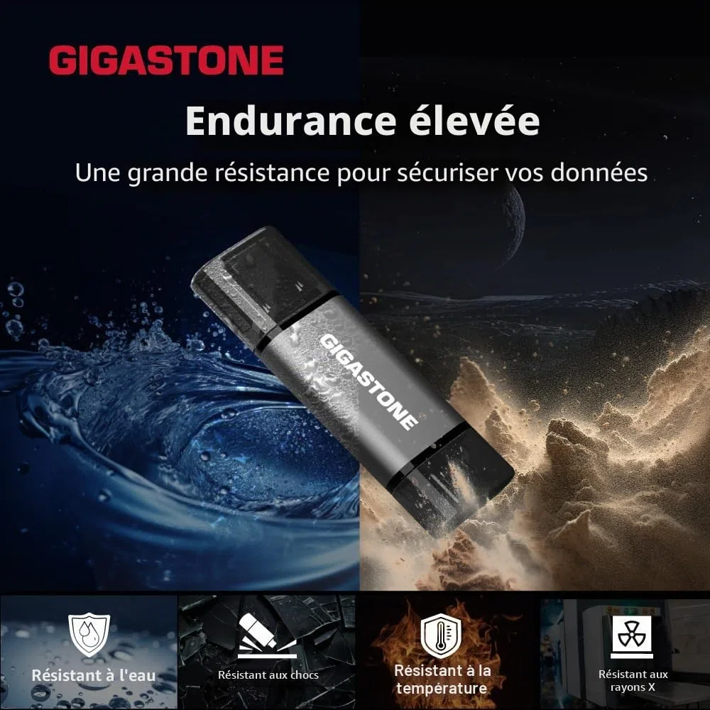 GIGASTONE 128Go Clé USB Double Flash (Lot de 2) Z40 USB 3.2 Gen 1, 2-en-1 Type-A & Type-C, 100Mo/s Ultra Rapide, Plug & Play pour Smartphone/PC/Mac/TV/Voiture, USB 2.0/3.0/3.1 Compatible
