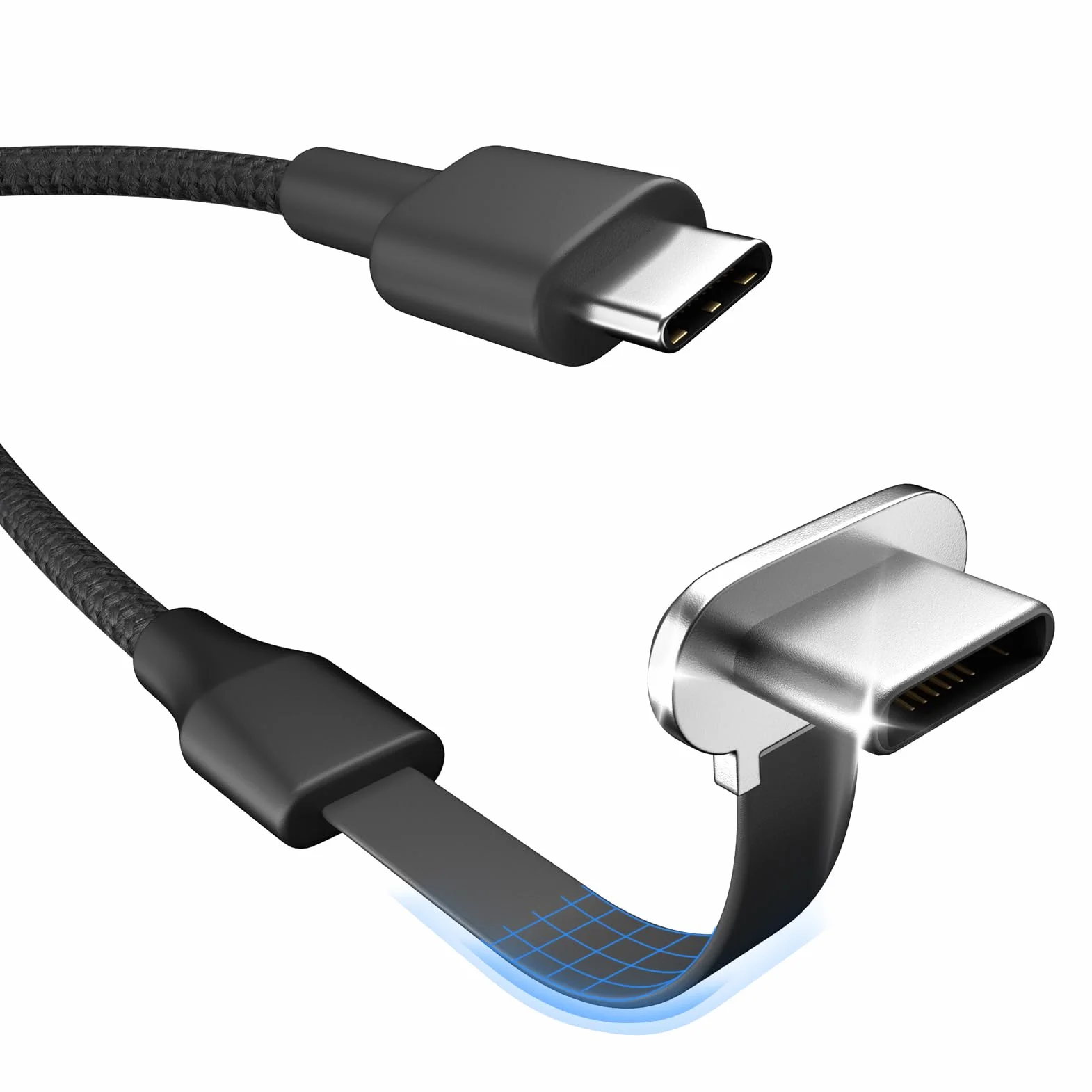 Câble de charge USB C, 60 W, 1 m, port C plat à 90 degrés, transfert de données haute vitesse, compatible avec Samsung S23/S22/S21, iPhone 15 Pro/Pro Max, MacBook Air/Pro, etc.