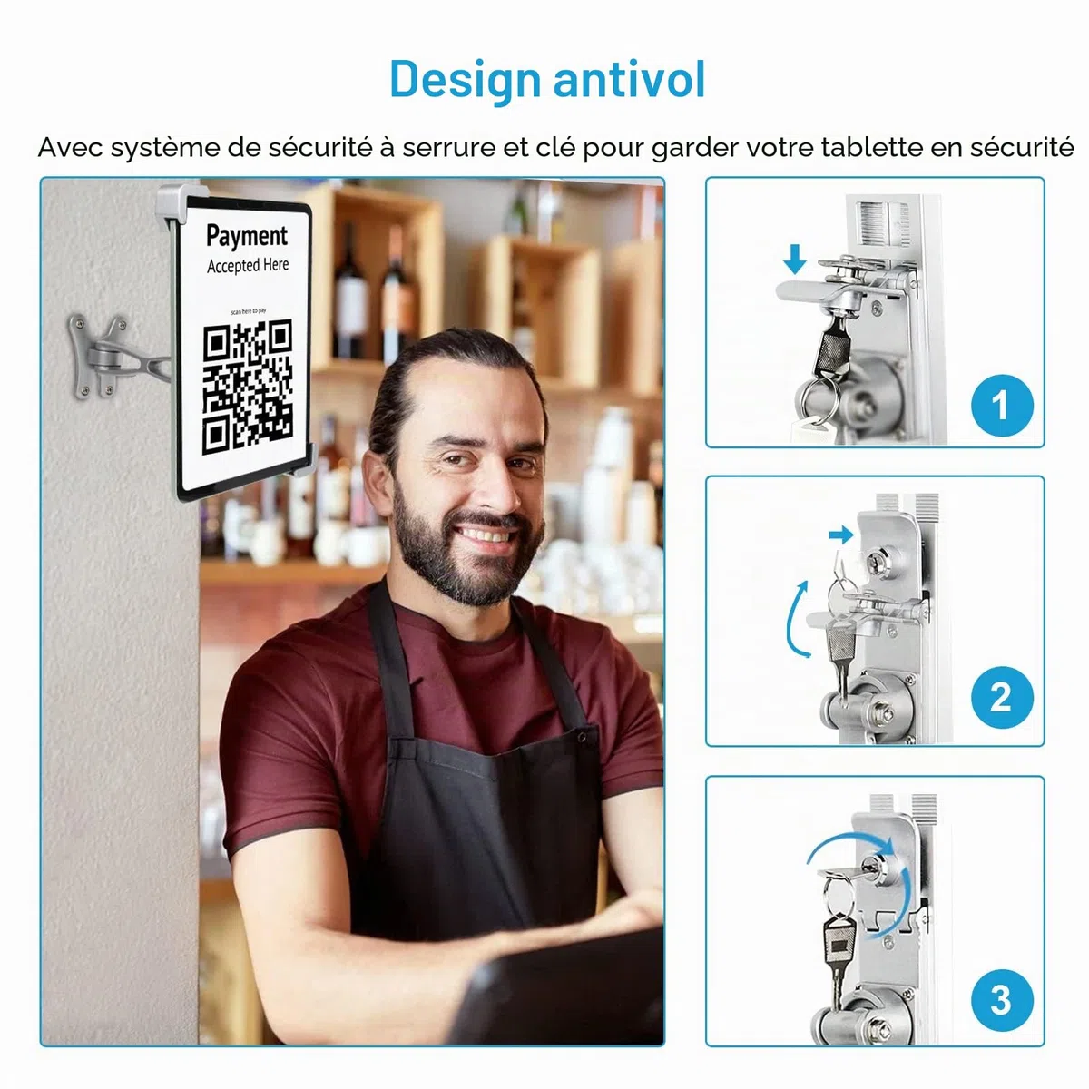 Support Mural Verrouillable Tablette, Support iPad Antivol