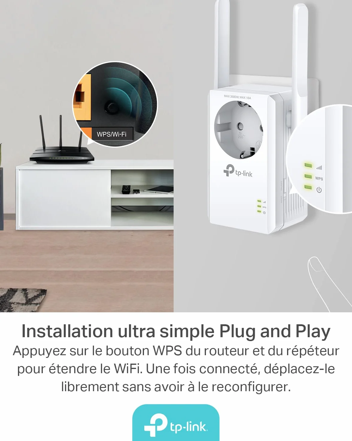 TP-Link Répéteur Wi-Fi N 300 Mbps TL-WA860RE 1 Port Ethernet Prise Intégrée