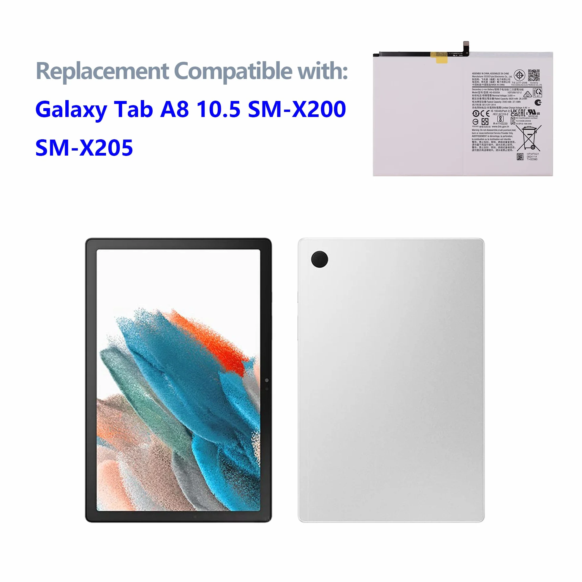 Batterie compatible Galaxy Tab A8 10.5 SM-X205 SM-X200